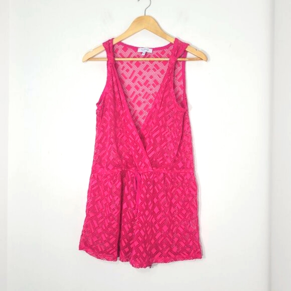 MyStyle Pink Romper Mesh Sleeveless Shorts Swim Suit Coverup Lightweight Small